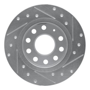 Audi A3 Brake Rotor (1) - Rear Left - R1 Concepts - Drilled & Slotted - Silver - `10-`19
